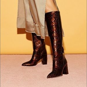 Paris Texas knee high leather boots - metallic bronze, sz 37 or 6.5
